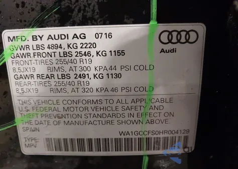 2017 Audi Q3 2.0T Premium z USA, uszkodzony, nr VIN WA1GCCFS0HR004129